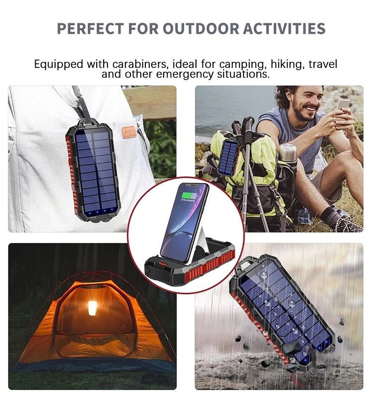 Waterproof Outdoor Solar Power Bank 30000mAh Solar Portable Charger for Camping