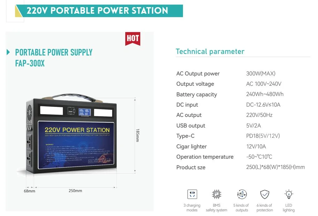 300W Portable Power Station 360wh Backup Lithium Battery Pure Sine Wave AC Outlet Solar Panel for Outdoors Camping Travel Emergency