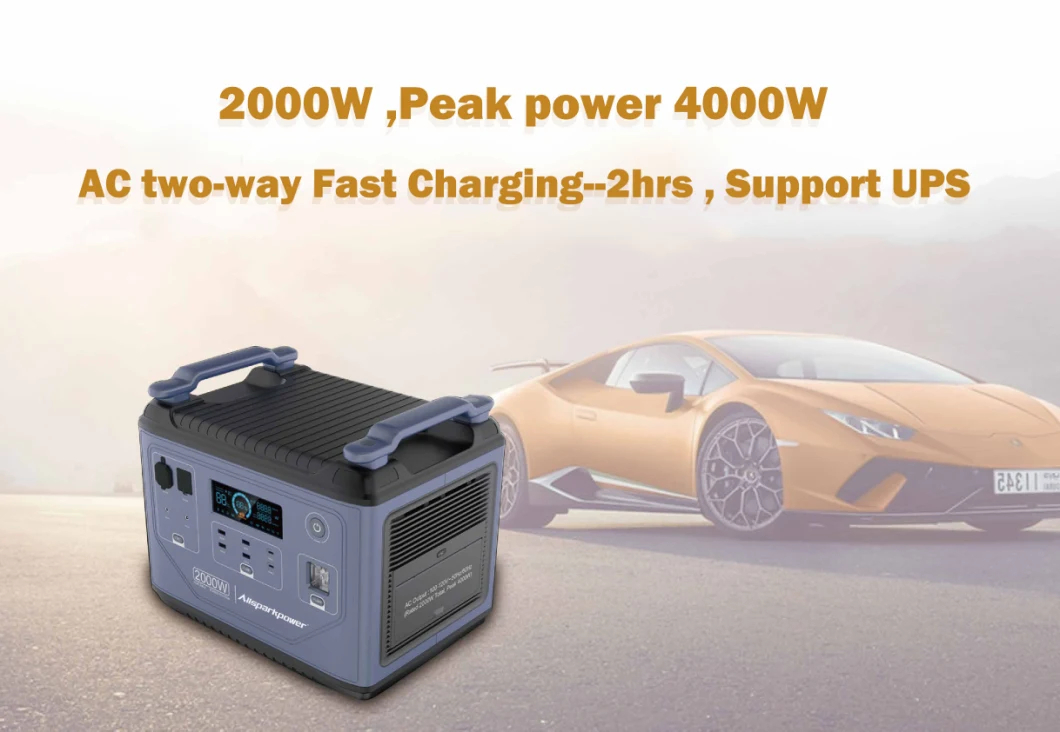 Two-Way Fast Charging Peak 4000W Outdoor Use Support UPS Solar Generator 2hrs Charging Full 2000wh Solar Portable Power Station with USB-C Output Pd 100W*2