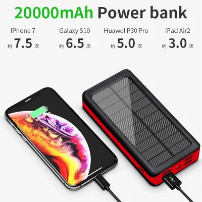 Tragbarer Outdoor-Stil, 10.000, 20.000, 30.000, 50.000 mAh, für Reisen, wasserdicht, USB/Typ-C/Micro-Mobiltelefon, gemeinsames Ladegerät, Mini-Solar-Powerbank mit Blitzlicht